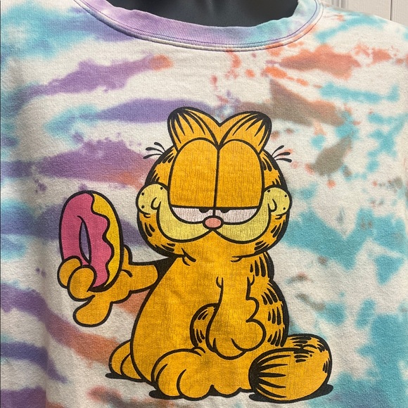 Vibrant Tie-Dye Garfield Women's Sweatshirt "I Donut Care" Large - Picture 5 of 14
